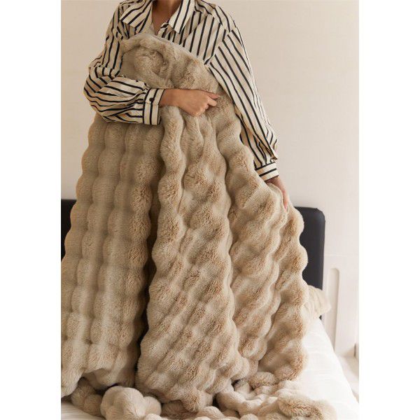 Tuscany rabbit hair short plush casual blanket, light luxury, high-end sofa blanket, soft and warm blanket, bedroom blanket