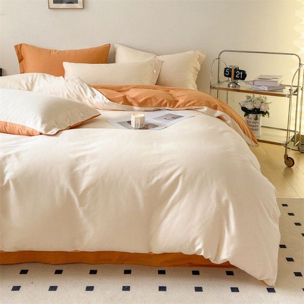 Simple Bedding Set of Four Pieces Made of Pure Cotton, Long staple Cotton, Solid Color Bed Sheet, Quilt Cover, Four Piece Bed Set, All Cotton New Style