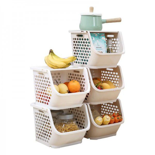 Kitchen vegetable storage rack storage basket Bathroom storage rack Plastic multi-layer stackable fruit and vegetable basket