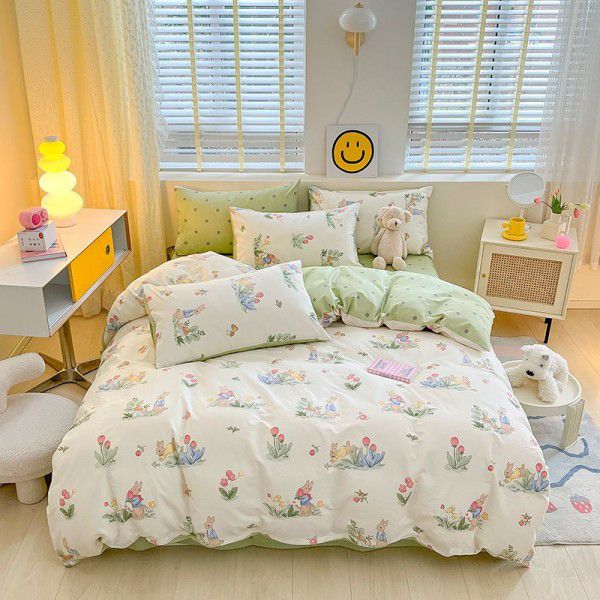 Little Fresh Four Seasons Cotton Small Fragmented Flowers Pure Cotton Four Piece Bed Set Bedding Products Quilt Set Bedsheet Three Piece Fitted Sheet Set