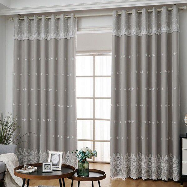 Curtain shading, modern and simple pastoral style, double layered bedroom, bay window, solid color, warm and atmospheric living room, finished curtain fabric