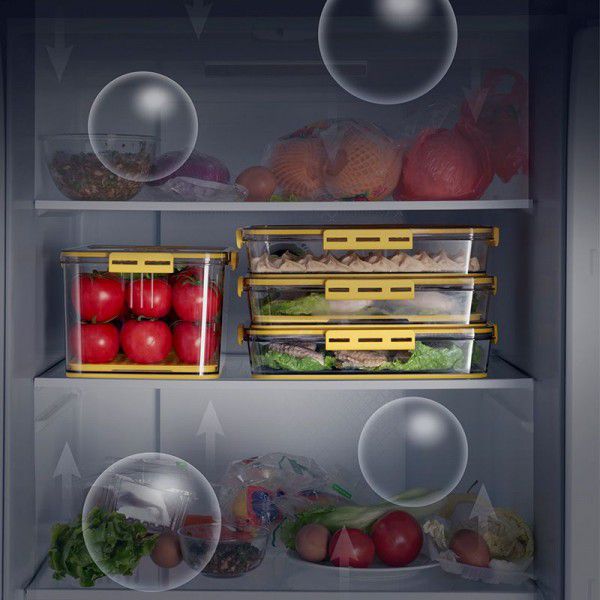 Refrigerator storage box, kitchen sorting and timing, frozen food grade plastic PET sealed large capacity transparent preservation box