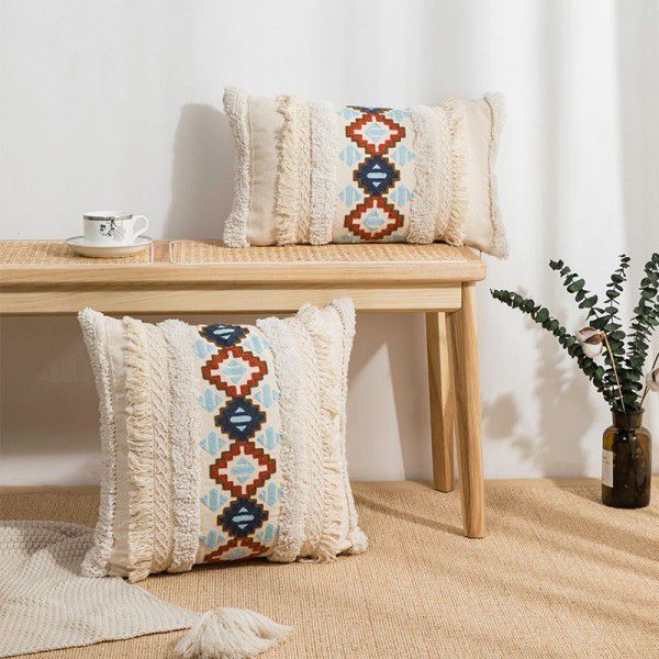 Warm tone heavy industrial American modern tufted embroidery pillows with ethnic style Moroccan sofa cushion cover homestay
