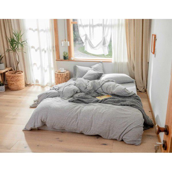 Liangpin Tianzhu Cotton Four Piece Set Japanese Solid Color Unprinted Knitted Cotton Stripes 1.51.8m Bedding