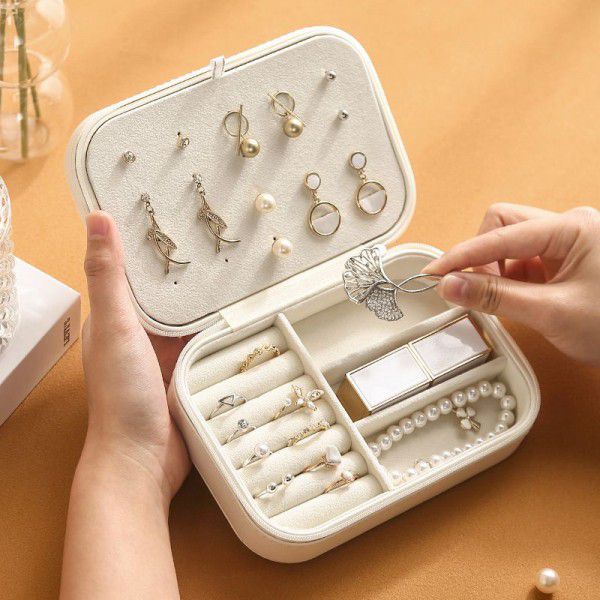 Jewelry zipper storage box, simple and convenient for girls, double layer earring jewelry box, ring earring jewelry box