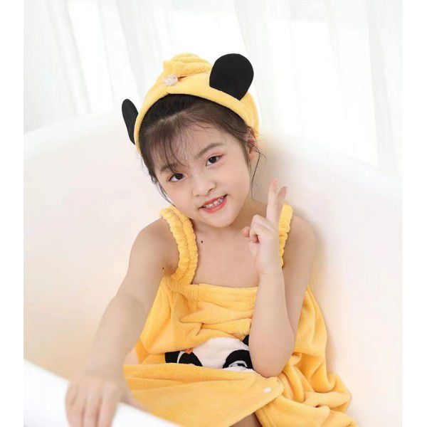 Children's halter shower skirt can wear a bath towel, absorb water, and quickly dry baby bathrobe, bra, cute household hair resistant bathrobe cover
