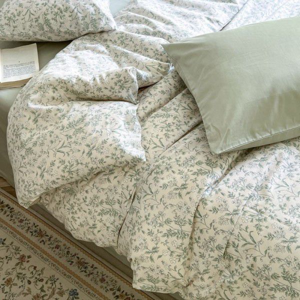 Vintage floral pure cotton four piece set, all cotton bed sheet, quilt cover, fitted sheet, three piece bedding set