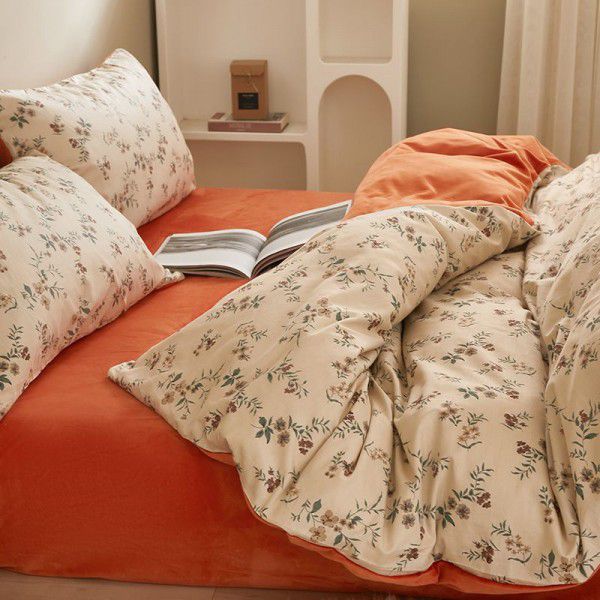 Autumn and winter bedding, milk velvet, coral velvet, crystal velvet, three piece bed sheet set, all cotton plush duvet cover, four piece bed cover