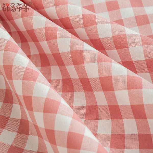Table cloth fabric pink small grid rectangular waterproof table cloth pastoral small fresh computer table dressing table tablecloth