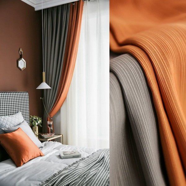 Simple texture shading curtains, finished orange curtain fabric for living room, new bedroom splicing fabric