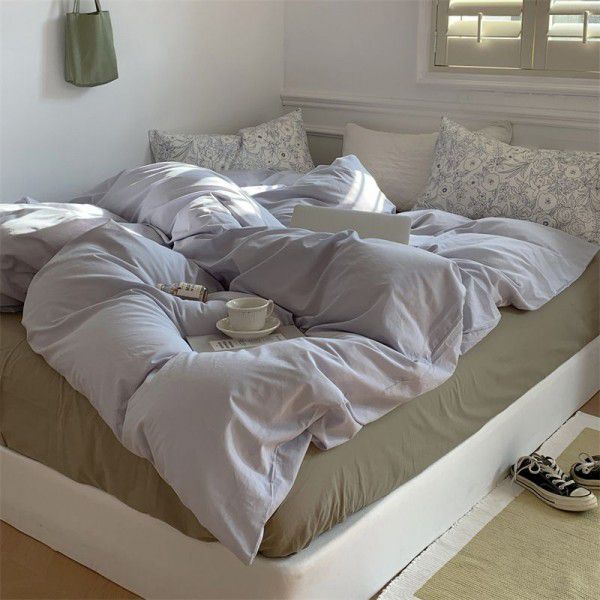 Mix and match water washed cotton four piece set of pure cotton bedding sheets