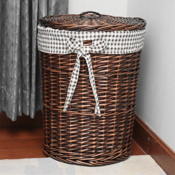 Dirty clothes basket Dirty clothes storage basket Vine woven Dirty clothes basket Bucket with lid Willow woven frame Hot pot store Put clothes storage basket