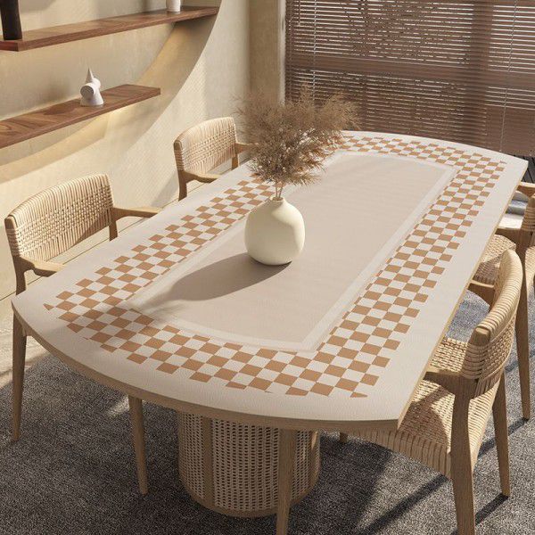 Oval tablecloth with light luxury and high-end feel, PVC telescopic long oval table mat, washable, waterproof, oil resistant, and scald resistant table mat