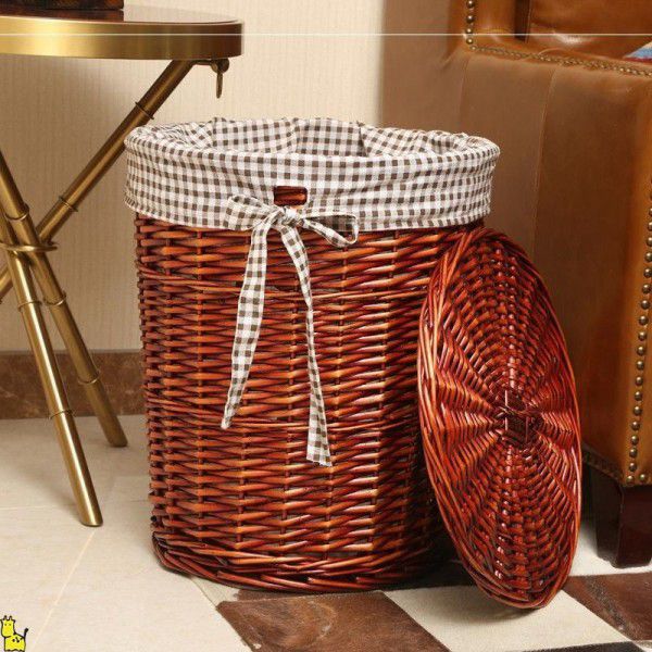 Dirty Clothes Basket Storage Basket Vine Weaving with Cover Dirty Clothes Basket Willow Weaving Hot Pot Shop Toys Dirty Clothes Storage Basket Clothes Basket