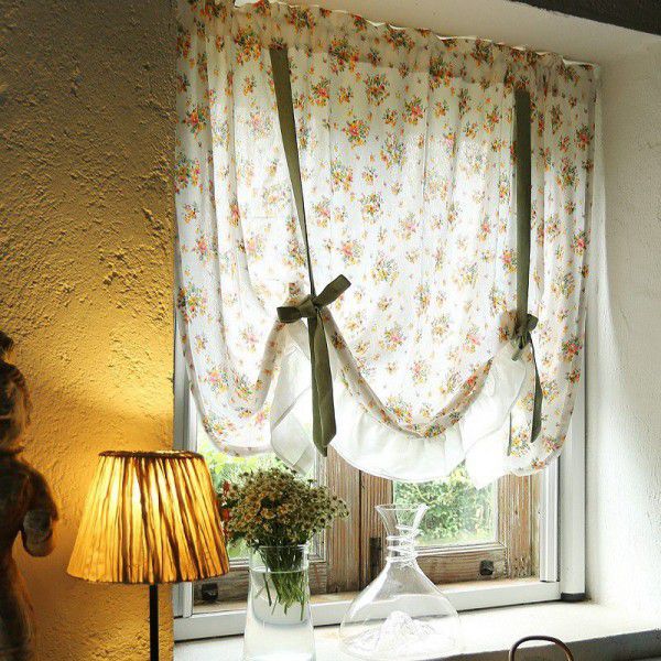 Yellow floral curtains, semi blackout American style pull up curtains, balloon curtains, tie up curtains, kitchen, living room, bedroom