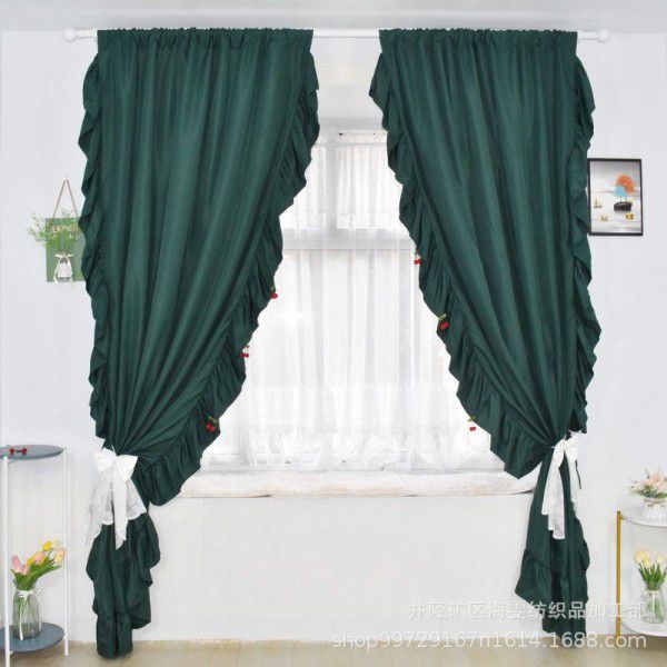 Curtains with ruffled edges and princess style partition curtains in solid color with rods
