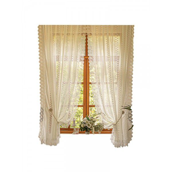 Rural white lace gauze curtains, floating window curtains, American rural half cut curtains, short curtains, non perforated partition door curtains