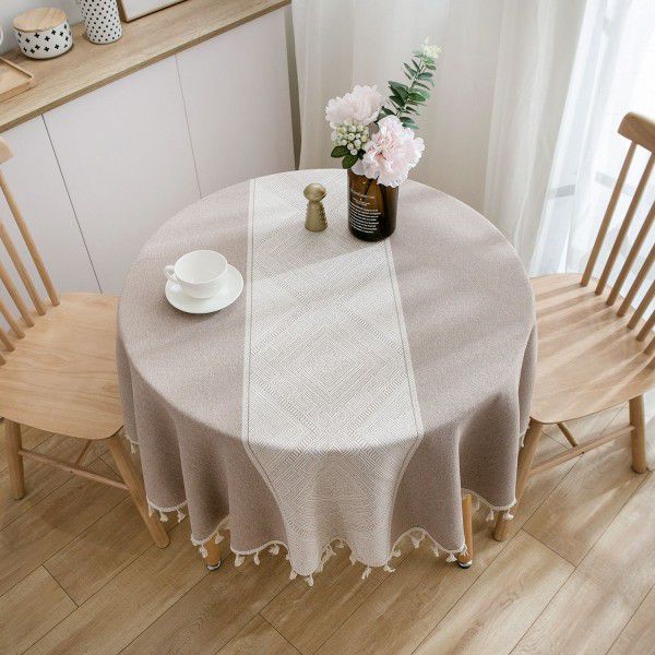 Green Jacquard Geometric Table Cloth Art Round Table Tea Table Fabric Art Long Table Cloth Circular
