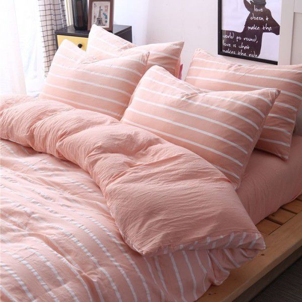 Washed cotton four piece single double dormitory bed sheet, quilt cover, bedding
