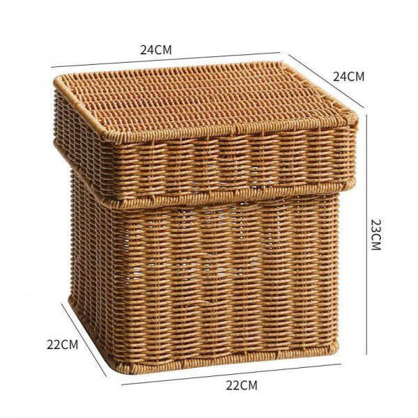 Imitation rattan woven storage basket, cabinet, study, newspaper, magazine sorting basket, living room, snack toy storage basket, square
