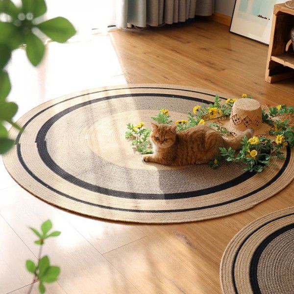 Handwoven jute carpet, living room, coffee table, circular floor mat, bedroom, homestay, bedside blanket, clothing store, simple decoration