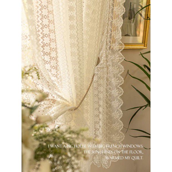 Rural white lace gauze curtains, floating window curtains, American rural half cut curtains, short curtains, non perforated partition door curtains