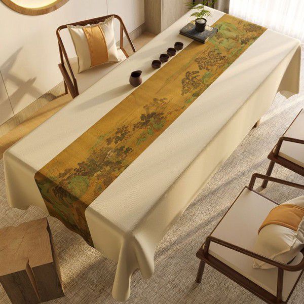 Vintage Chenille waterproof tablecloth, tea table tablecloth, light luxury, and high-end rectangular tea table tablecloth, Zen style