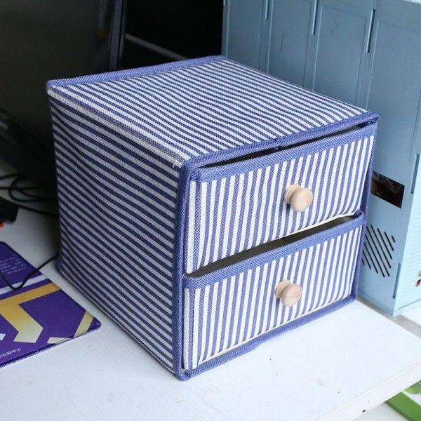 Ma desktop small drawer, debris storage, 2-layer drawer storage box, double-layer storage box, folding fabric art