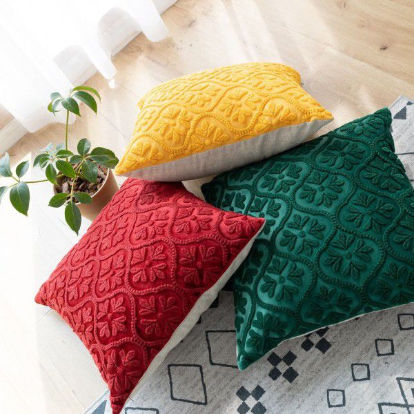 Cotton and linen hollow three-dimensional embroidered sofa pillow Christmas New Year cushion cover
