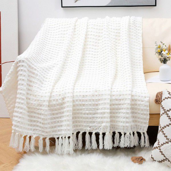 Tassel knitted blanket, wool blanket, office air conditioning, lunch break blanket, shawl cover blanket, sofa, leisure blanket, small blanket