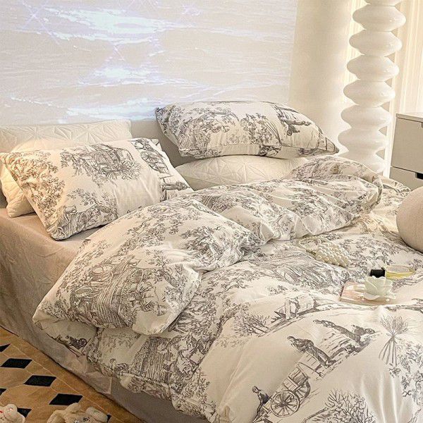 Pure cotton four piece set, abstract style, all cotton 1.5m1.8 bed sheet, minimalist bedding