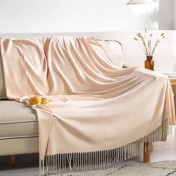 Bohemian knitted sofa blanket, decorative cover blanket, homestay bed tail blanket, acrylic tassel knitted blanket