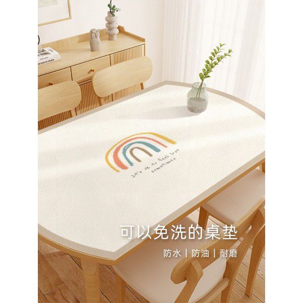 Oval tablecloth, waterproof, oil resistant, wash free, scald resistant, and insulated leather table mat, foldable round table table mat for household use