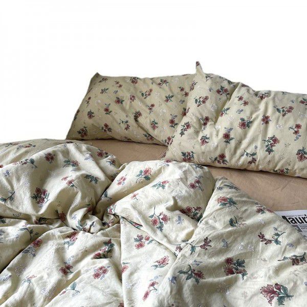 Vintage floral all cotton bed top four piece set, pure cotton girl heart bed sheet and quilt cover
