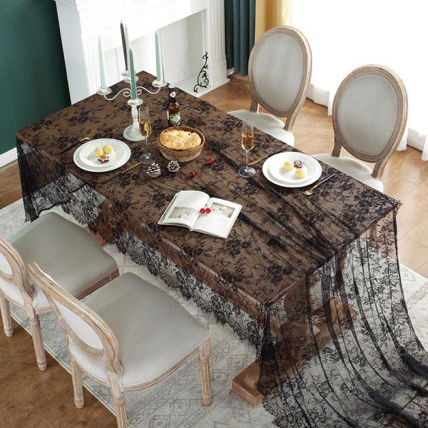 Lace jacquard rectangular finished tablecloth, coffee table tablecloth, black eyelash factory