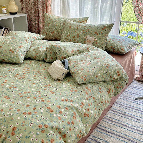 Spring Pastoral Fresh Pure Cotton Four Piece Set Cotton Cartoon Duvet Cover Bed Sheet Three Piece Bedding Set