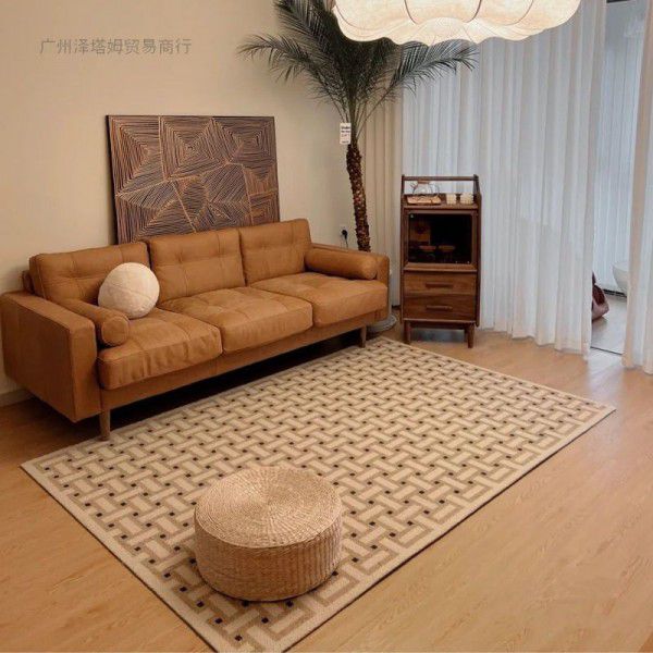 Living room carpet, woven loop velvet, handmade mesh red Nordic floor mat, coffee table carpet, sofa, bedroom, machine washable TPR, non slip