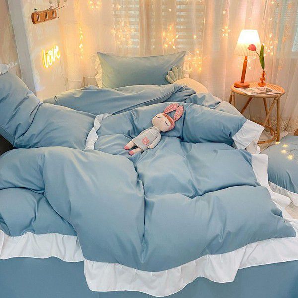 Plain Four Seasons Cotton Princess Style All Cotton Bed Set Four Piece Bed Skirt Ruffle Edge Girl Heart Pure Cotton Bed Sheet Quilt Cover