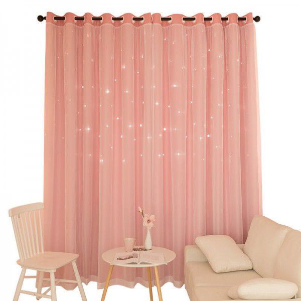 Blackout curtains, princess style, hollowed out stars, double layer fabric and yarn integrated children's room, bedroom, girl