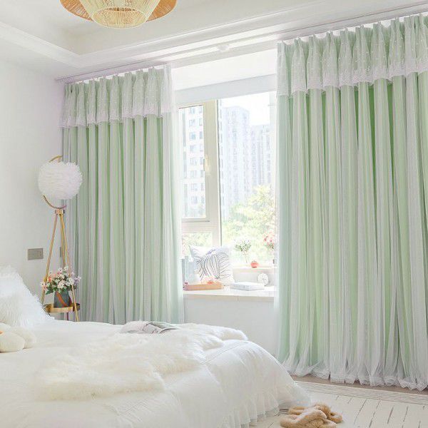 Cream Curtains Bedroom Girl Double Layer Princess Wind Shading