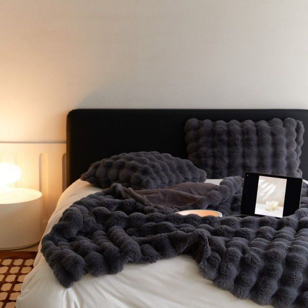 Toka fur imitation rabbit fur sofa blanket, casual cover blanket, simple and luxurious rabbit fur warm nap blanket
