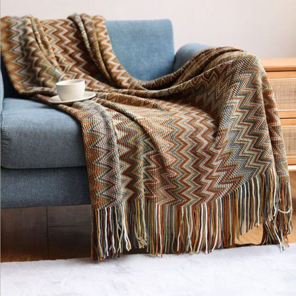Bohemian style knitted tassel thread blanket, knitted blanket, sofa blanket, office blanket, and blanket
