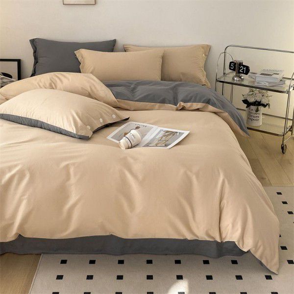 Simple Bedding Set of Four Pieces Made of Pure Cotton, Long staple Cotton, Solid Color Bed Sheet, Quilt Cover, Four Piece Bed Set, All Cotton New Style