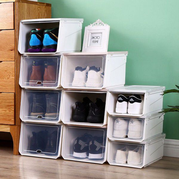 Thickened transparent shoe box, sneaker storage box, plastic basketball shoe cabinet, foldable drawer style shoe storage box