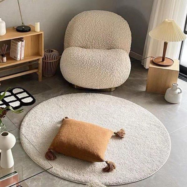Round solid color carpet, living room, bedroom, bedside, imitation cashmere, fine cotton, cream style, new style