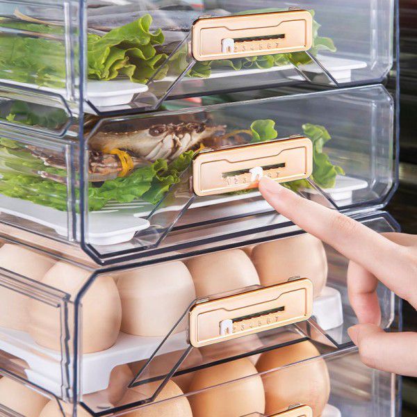 Drawer type refrigerator preservation storage box, egg box, kitchen storage rack, large capacity, thickened food grade material