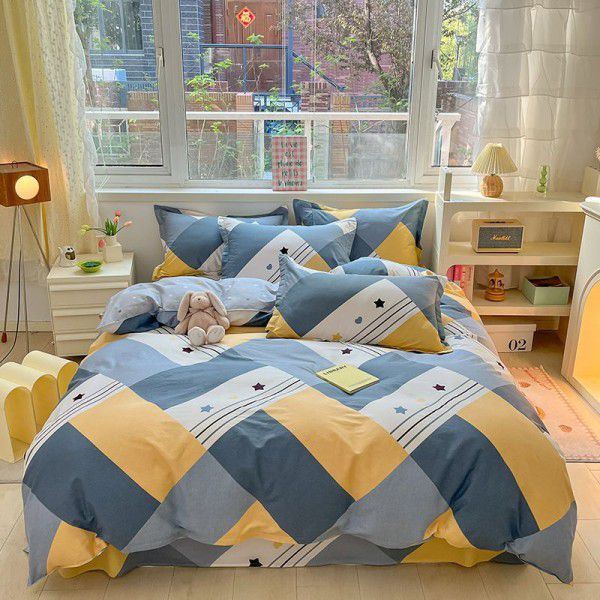 Summer New Pure Cotton Four Piece Set, Cotton Set, Fitted Sheet, Quilt Cover, Dormitory Bedding, Three Piece Set
