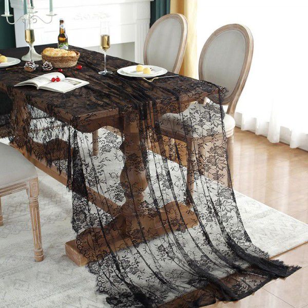 Lace jacquard rectangular finished tablecloth, coffee table tablecloth, black eyelash factory