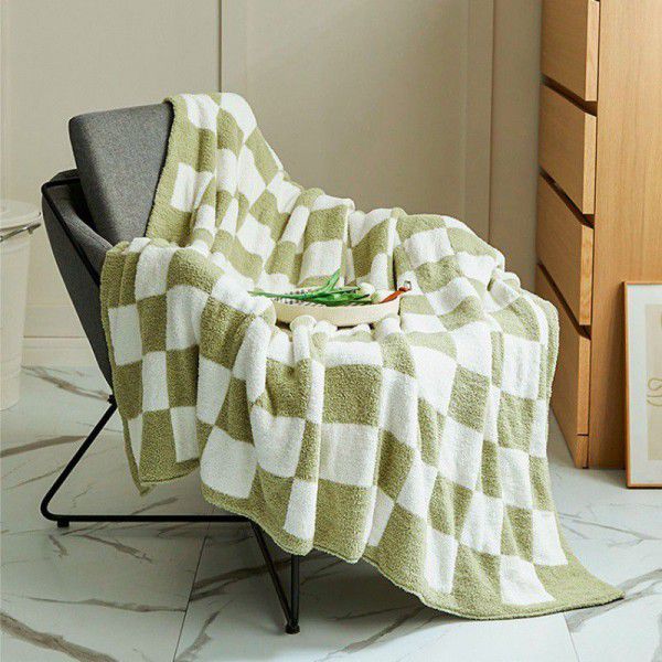Black and white checkerboard blanket, sofa blanket, half edge velvet cover blanket, light luxury nap blanket, bed end towel, thick