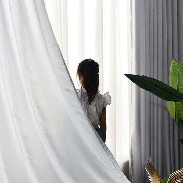 Double layer gauze curtains, one piece, thickened window screen, breathable, transparent, and non permeable, curtain gauze, solid color, bedroom drift window, curtain shading